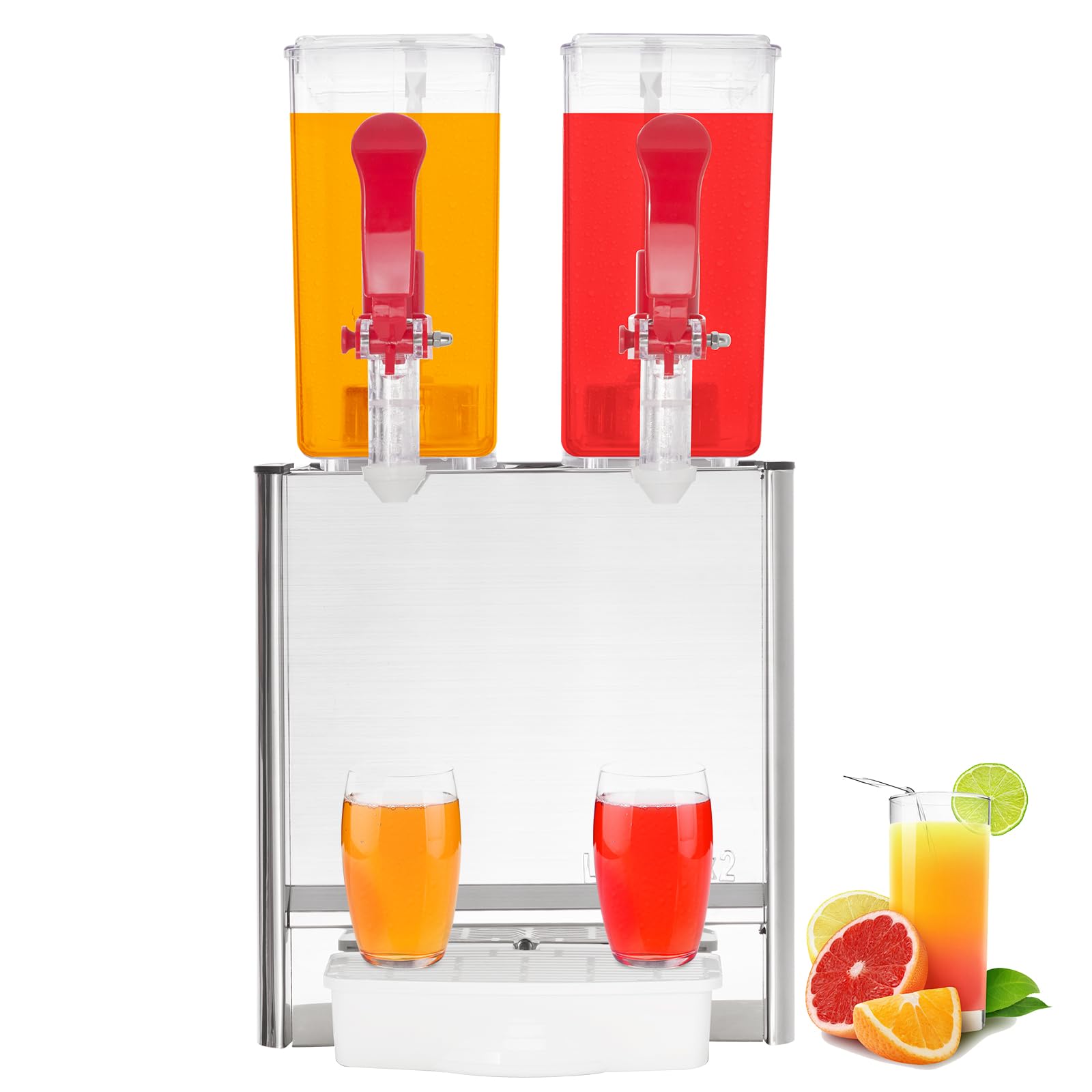 Photo 1 of ** VERU USED / TESTED FUNCTIONAL ** Commercial Beverage Dispenser, 2 Tanks 5.28 Gallon 20L Commercial Juice Dispenser, 10 Liter Per Tank, 280W Stainless Steel Food Grade Ice Tea Drink Dispenser with Thermostat Controller