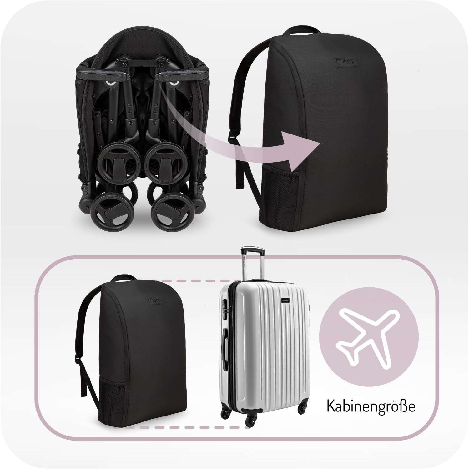 MoMi GRACE Reise Buggy Klein Zusammenklappbar - Kinderwagen Klappbar für Kinder bis 15kg ab 6 Monaten - Reisebuggy für Handgepäck Geeignet - Kinderbuggy Leicht 6,2kg - 5-Punkt-Sicherheitsgurt 3