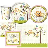 Creative Converting Happi Tree Party Supplies Pack Including Cups, Plates, Napkins, and a Table Cover for 16 Guests.
