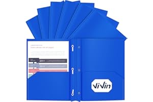 ViVin 12 Pack Heavy Duty Plastic Folders, 2-Pocket Poly File Plastic Folders with 3-Prong Fasteners, Fits 8-1/2" x 11" Letter Size Paper, for Home/School/Office (Blue)