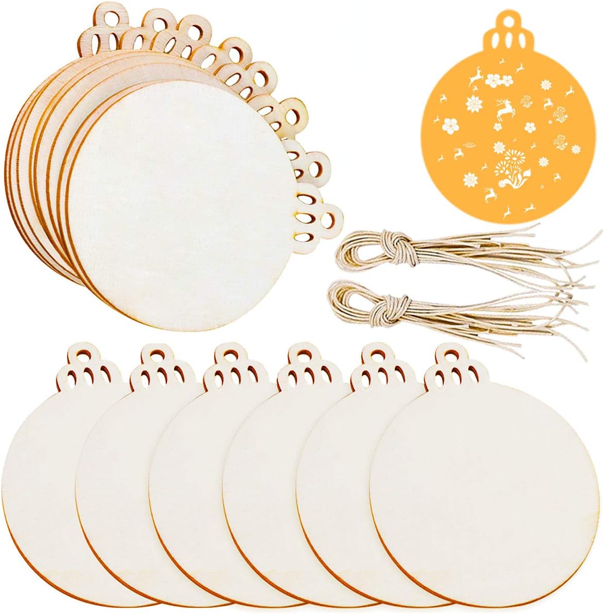 Jolik 20pcs Christmas Wooden Ornaments Unfinished 3.5" Blank Wood Discs for Kids DIY Crafts Centerpieces Holiday Hanging Decorations