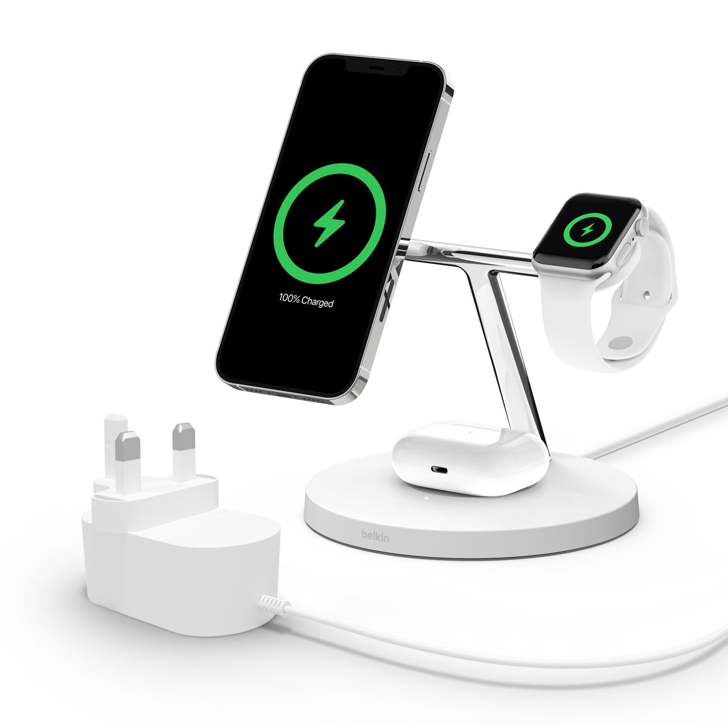 Belkin BoostCharge PRO 3-in-1 Wireless Charger with MagSafe for iPhone 16, iPhone 15, 14, 13, 12 + Apple Watch + AirPods (Magnetically Charges iPhone 16, 15, 14, 13 and 12 Models up to 15W)
