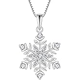 PYNYZ Snowflake Necklace 925 Sterling Silver Snoefalke Birthstone Pendant Christmas Jewelry for Women