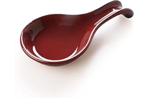 ONEMORE Ceramic Spoon Rest for Stove Top - Extra Wide Heat-Resistant Ladle Holder for Kitchen Counter Utensils/Tools - Large, Red