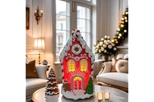 QZVANLON Christmas Decoration Statue White Snow Capped Red House Outdoor Sculpture Figurine Lighted Home Decor Lawn Yard Patio Porch Housewarming Ornament Gift