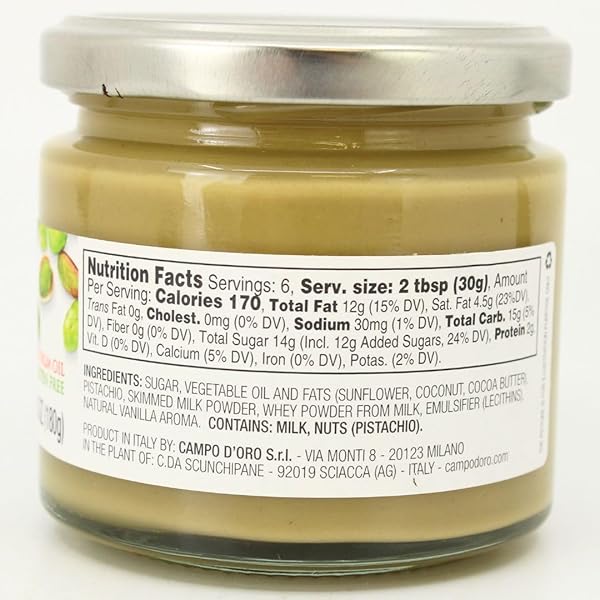CAMPO D’ORO – PISTACHIO BUTTER SWEET SPREADABLE CREAM, 6.3 OZ (180G), RICH & NUTTY FOR KNAFEH PISTACHIO DUBAI CHOCOLATE BARS