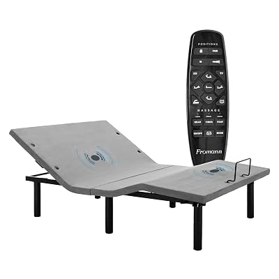 Fromann Adjustable Electric Full Bed Base Frame with Massage, USB Type-C Ports, Zero Gravity, Under Bed Led Lighting and Three Leg Height (Grey)