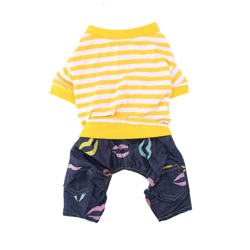 Pssopp Pet Dog Hooded Clothes Dog Puppy Cat Striped Pajamas Jumpsuit Small Pet Cotton Clothing Costume Pet Hoodies Apparel Dog Clothes for Small Dogs and Cats(Yellow+White L)