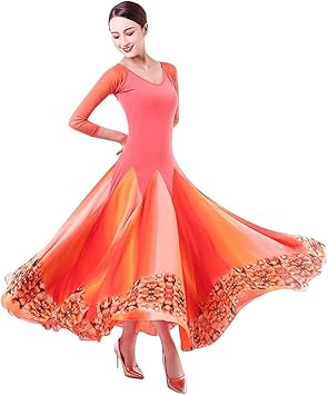 Amazon Garuda 社交ダンス レディース優しいデザイン ダンス衣装ドレス 競技ワンピース 花柄飾り モダンオレンジ ノーブランド品 社交ダンス