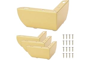 BSTKEY 4Pcs 5.5CM/2 Inch Modern Metal Furniture Sofa Cabinet Legs with Mounting Screws - DIY Replacement Legs Set for Furniture Cabinet Foot Legs Sofa Bed Desk Table Feet Support, Gold