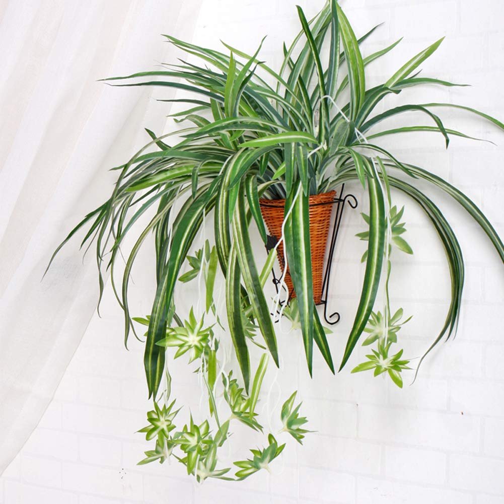 KFZR Artificial Spider Plant Faux Greenery Chlorophytum Comosum Home Hotel Décor Silk 5 Branches,35 Leaves,12 Flowers,60cm Long Without Hanging Basket Pack of 3 (Spider Plant)