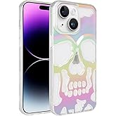 LUVI Compatible with iPhone 15 Pro Max Skull Hollow Case Electroplate Glossy Cooling Heat Dissipation Fashion Cool Unique Halloween Horror Protection Shockproof Cover for Women Girls Man-White