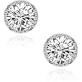 Round Cubic Zirconia Earrings Stud 8mm CZ Studs Earrings Hypoallergenic Princess Cut Earrings 925 Sterling Silver Post Studs Earrings for Women