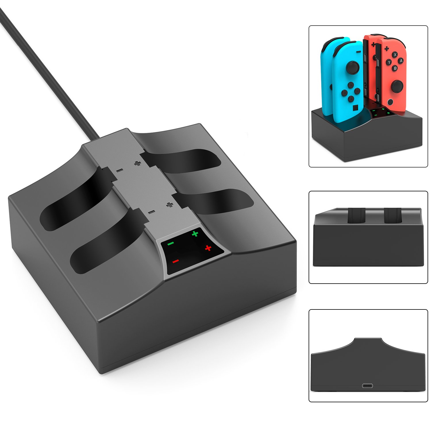 Joy-Con Charging Station Stand for Nintendo Switch 4 in 1 USB Powered Switch Charger Dock Station with Individual LED Indication Nintendo Switch Charger for Nintendo Switch Joycon Controllers-Black