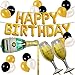 UTOPP Happy Birthday Letter Party Balloons Banner, Gold Decoration Party Supplies Champagne Bottle Goblet Big Foil Mylar Foil Balloons Thick Latex Balloons Gold Black White for Party Decoration