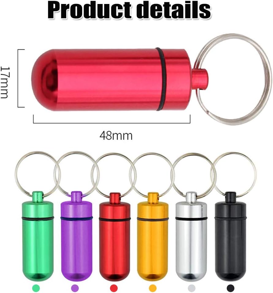 YUIP 6 Pcs Aluminum Alloy Pill Box,Keychain Pill Holder,Portable Pill Keychain,Colourful Aluminum Alloy Pill Container Water Resistant Keychain - Image 3