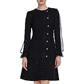 GOELIA 2026 Summer Tweed Dresses for Women Short Sleeve A-Line Spring Crew Neck Lace Elegant Dress Casual Daily Work