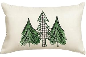 AVOIN COLORLIFE AVOIN Watercolor Christmas Tree Throw Pillow Cover, 12 x 20 Inch Holiday Buffalo Plaid Cushion Case Decoration for Sofa Couch
