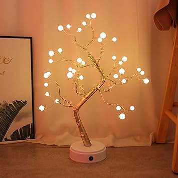 Khto Diy Led Desk Tree Lamp Desk Table Decor 36 Pearl Led Lights For Home Bedroom Indoor Wedding Party Decoration Touch Switch Battery Powered Or