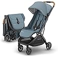 UPPAbaby Minu V3 Travel Stroller | Lightweight + Compact Design | One-Hand Fold + Unfold | from Birth + Overhead Compatible | Dillan (Stone Blue/Carbon Frame/Sand Leather)