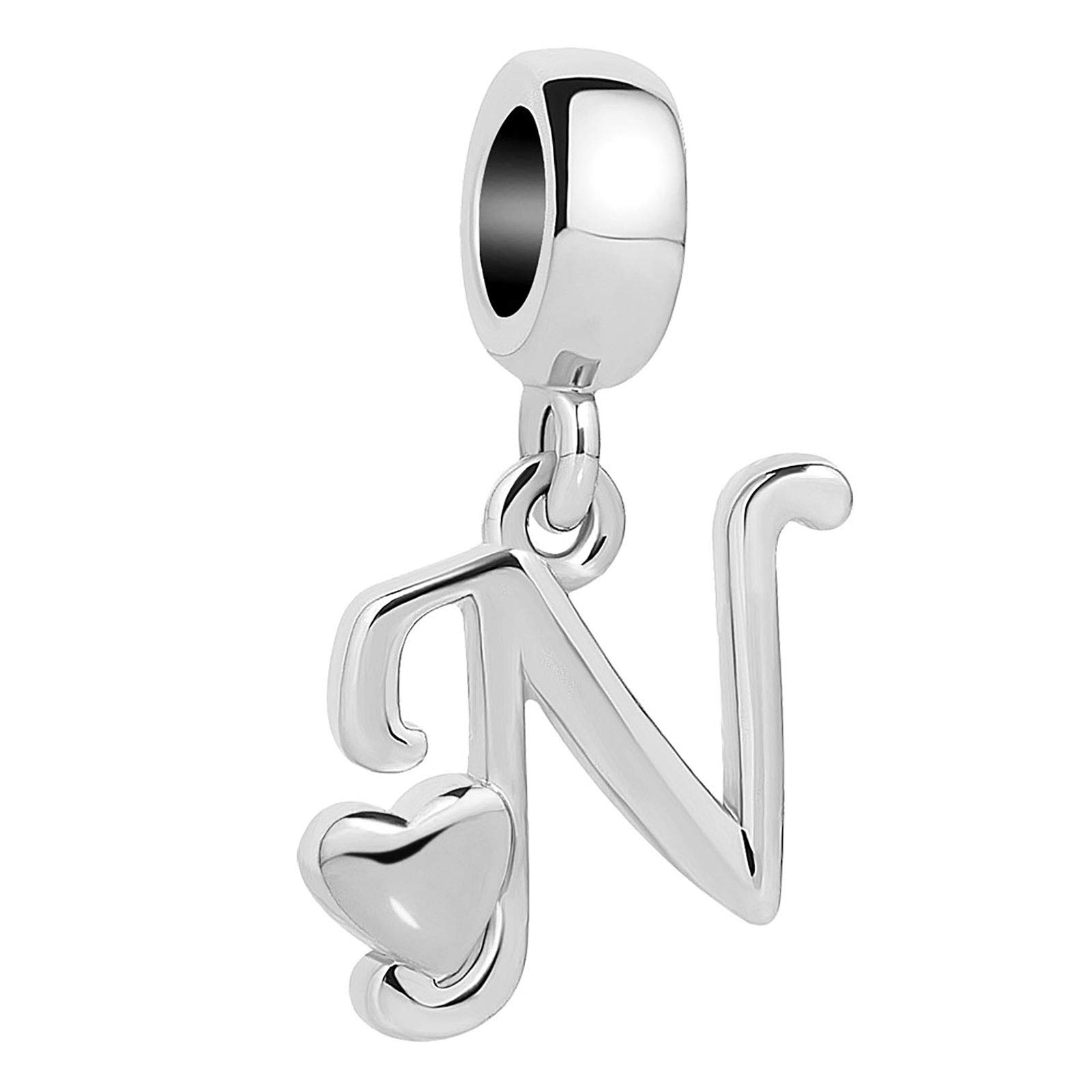 KunBead Jewelry Letter N Initial Charms Baby Girl Boy Engagement Nurse Love Heart Dangle Bracelets and Charms