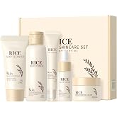 Rice Radiance Skincare Set, 5 Piece Moisturizing Rice Skin Care | Silky Cleanser, Milky Toner, Glow Serum, Eye Cream, Moisturizing Cream