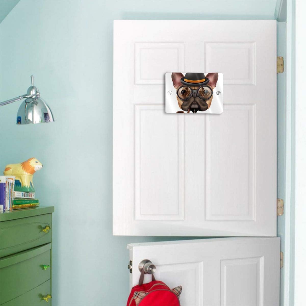 Aoccy Personalized Square House Number - Custom Bulldog Sherlock Holmes Home Address Metal Door Sign 5.5 X 7.5 Inches