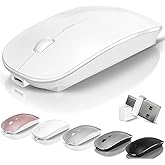 Kovess Mouse for Laptop Wireless Bluetooth - MacBook Air Mac Pro PC iPad Optical Rechargeable Silent Mouse with Jiggler Dual Mode Switch Bluetooth 5.2/3.0 and 2.4GHz USB-A and Type-C Receiver White
