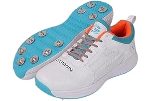 KNK Gowin Tyro Metal Spike Cricket Shoe for Outdoor and Field Sports with All Round Performance White/Island Blue