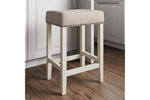 Nathan James Hylie Nailhead Wood Pub-Height Kitchen Counter Bar Stool 24", Natural Flax/White