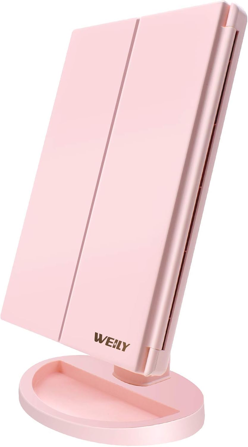 WEILY Lighted Vanity Makeup Mirror 1x/2x/3x Magnification Trifold with 36 LED Lights Touch Screen and USB charging