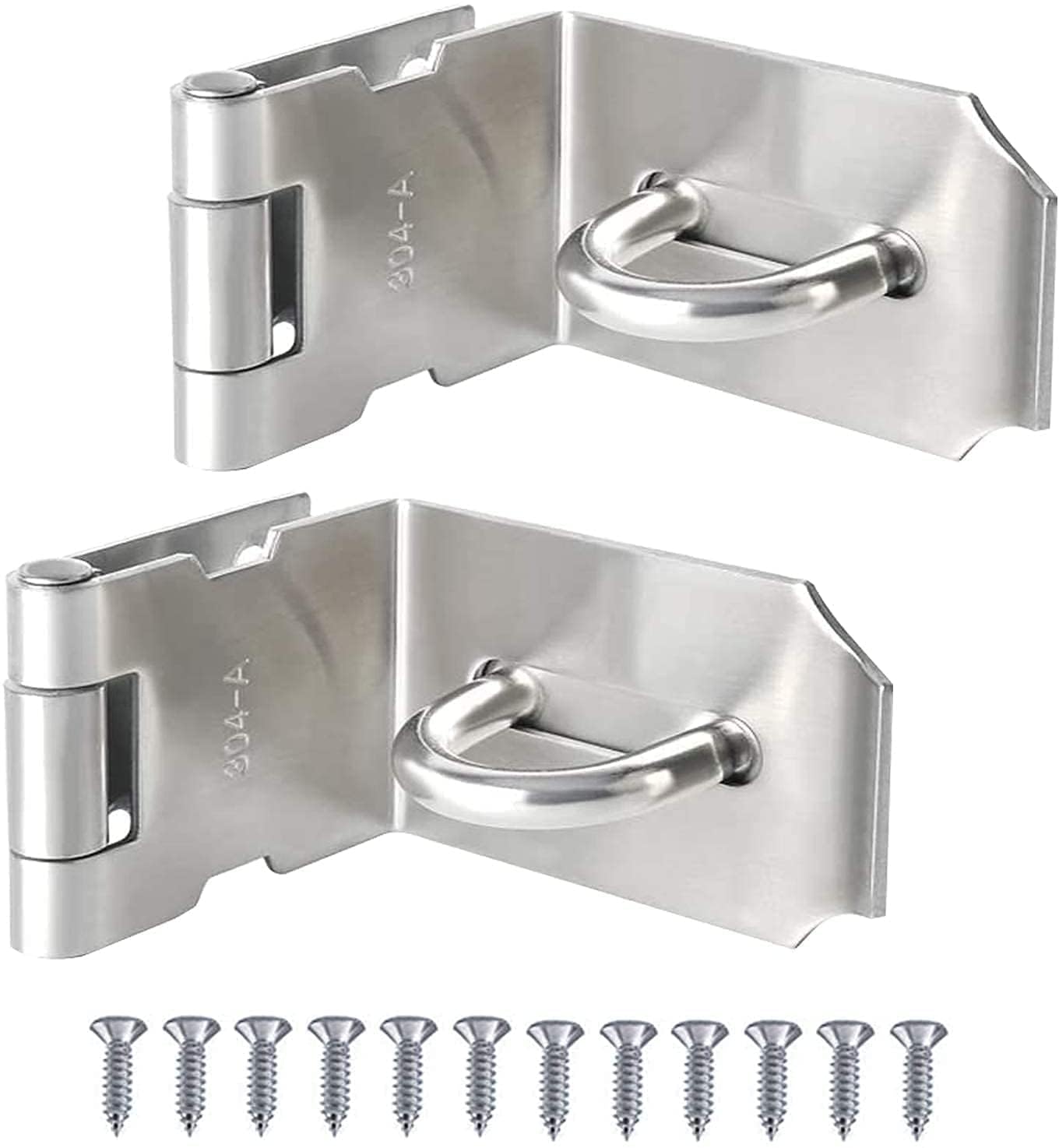 Zythrem 2 Pcs Right Angle Padlock Hasp, 304 Stainless Steel 90 Degree Door Lock Padlock Hasp Heavy Duty Hasp and Staple with Screws Shed Latch Gate Lock Latch for Doors and Windows Silver