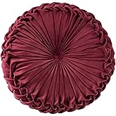 Round Velvet Pillow for Couch Small Handmade Decorative Throw Pillow for Bed Bedroom 13.7” Dark Red