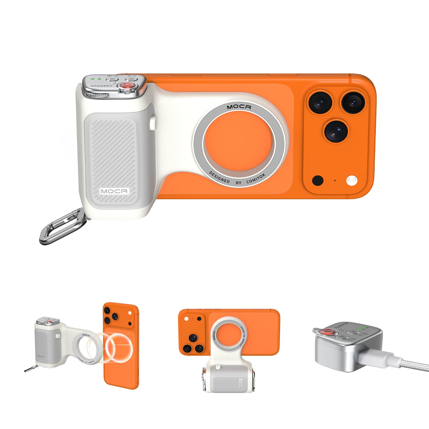 Photo 1 of COMITOK MOCA - iPhone Camera Grip - for Native Camera Control with Removable Remote & Built-in Keychain, Magnetic Phone Camera Grip No Need App Support iOS26/17/18, Fun Shot Magnetic Grip with 1/4 Nut