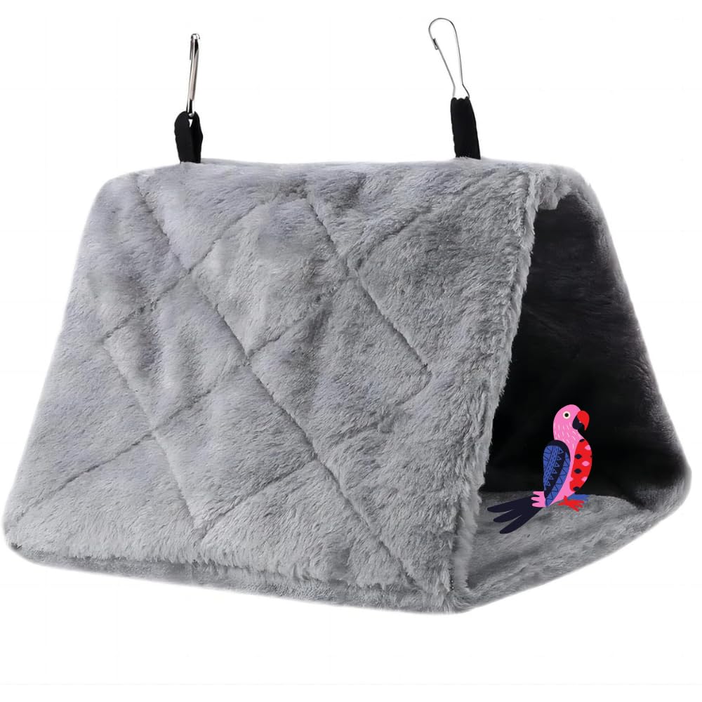 VIFER Bird Nest Hanging Bird Cage Hammock Plush Parrot Bed Warm Winter Soft Tent for Parakeets Canary Lovebirds Pet Toy (S-Grey)