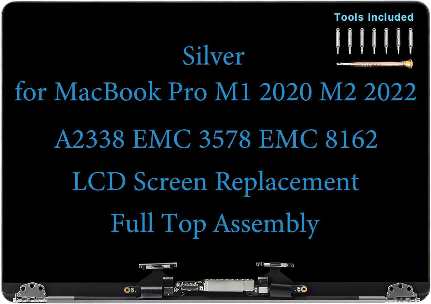 Daplinno 13-Zoll-Bildschirm-Ersatz für MacBook Pro M1 2020 M2 2022 A2338 EMC 3578 EMC 8162 Display, vollständiger LCD-Bildschirm, komplettes Montage-Set (Silber)