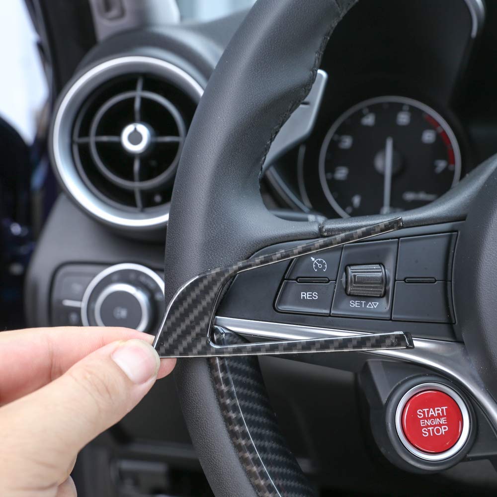 YIWANG Car Interior Steering Wheel Button Frame Trim Cover 2pcs For Giulia 2016-2019 Auto Accessories (Carbon Fiber)