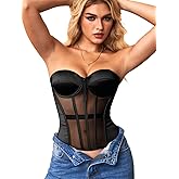 Kaei&Shi Strapless Sheer Mesh Corset,Push Up Shapewear Corsets Top For Women Lace Up Fit Size 0-16