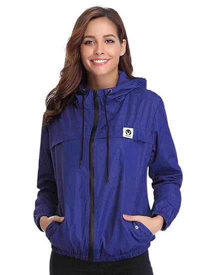 Aibrou Damen Leichte Regenjacke wasserdicht Kurze Windjacke mit Kapuze für den Außenbereich