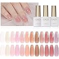 GAOY 15 Pcs Jelly Nude Gel Nail Polish Kit, Transparent Pink Colors Gel Polish Set with Glossy & Matte Top Coat and Base Coat for Nail Art DIY Manicure and Pedicure at Home