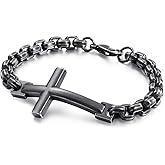 Raymard Mens Christian Cross 316L Stainless Steel Chain Bracelet, 8.7" Link Bracelet for Men with Lobster Clasp