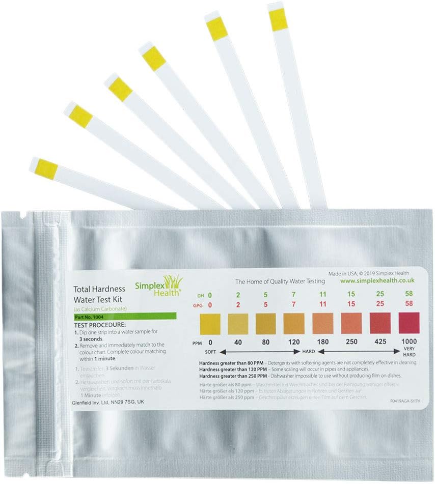 SimplexHealth Total Hardness Water Test Strips 10 Pack 0–1000 ppm
