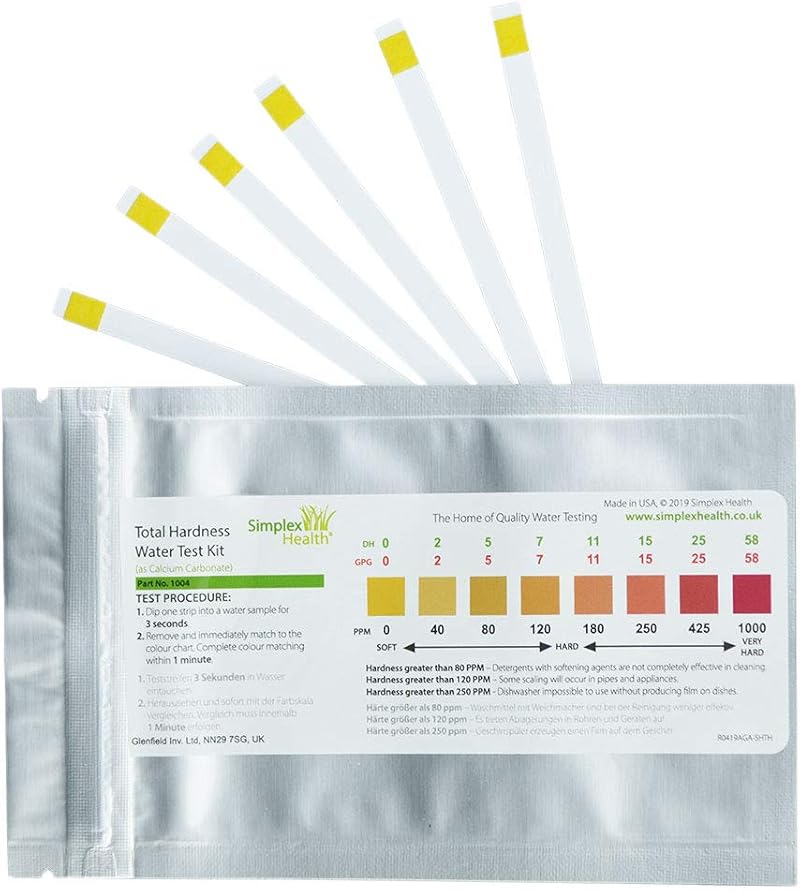 SimplexHealth Total Hardness Water Test Strips 10 Pack 0–1000 ppm