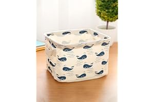 Fabric Storage Bin - Decorative Linen Closet Organizer Basket with Cute Whale Design for Bookshelf, Bathroom & Toy Storage