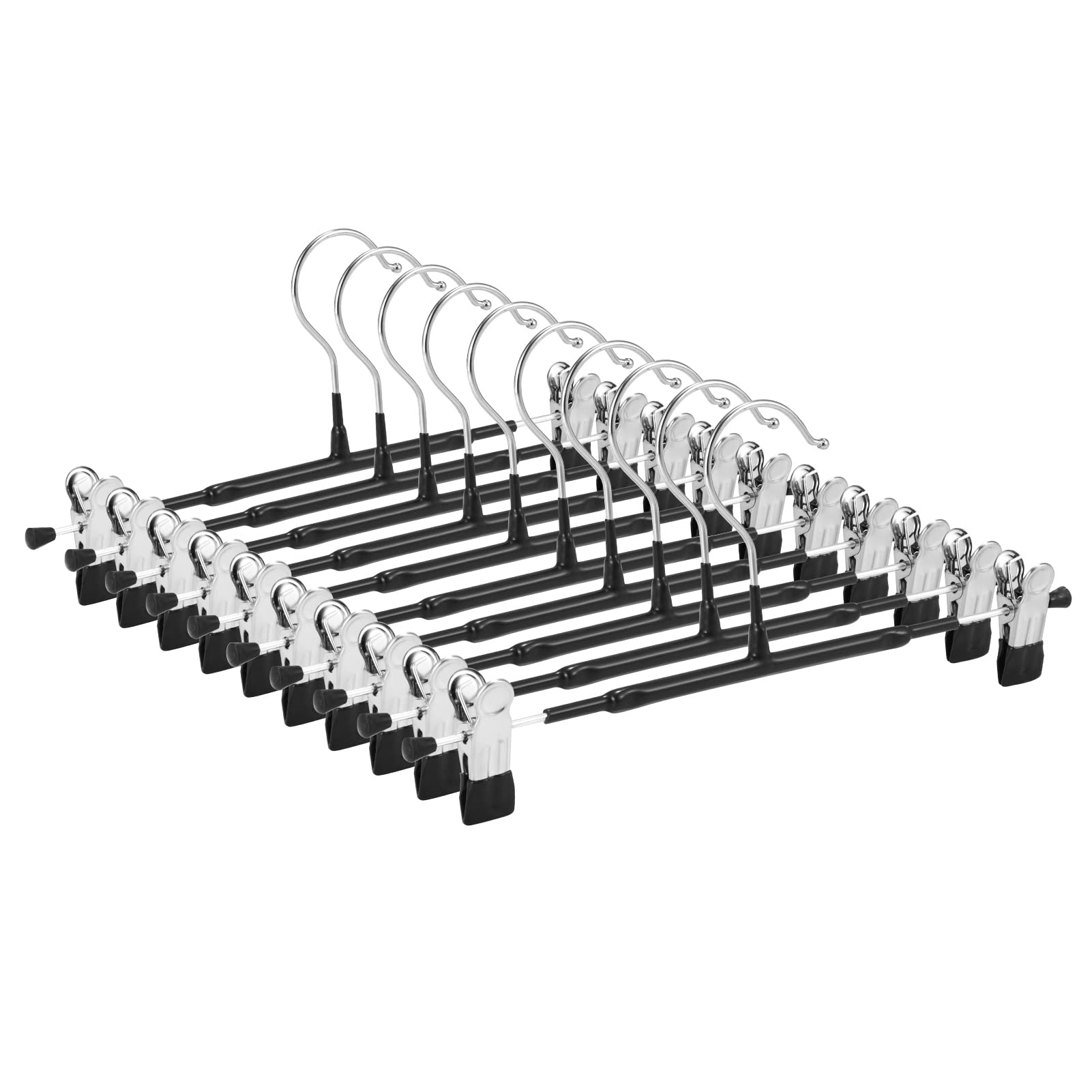 GUANJUNE Thin Trouser Hangers - Non-Slip Pant Hangers with Adjustable Clips, Space Saving for Clothes, Skirt, Jeans, Coat (Black, 10)