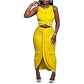 SweatyRocks Women's Twist Cut Out Dress Sleeveless Ruched Crew Neck Bodycon Maxi Dresses