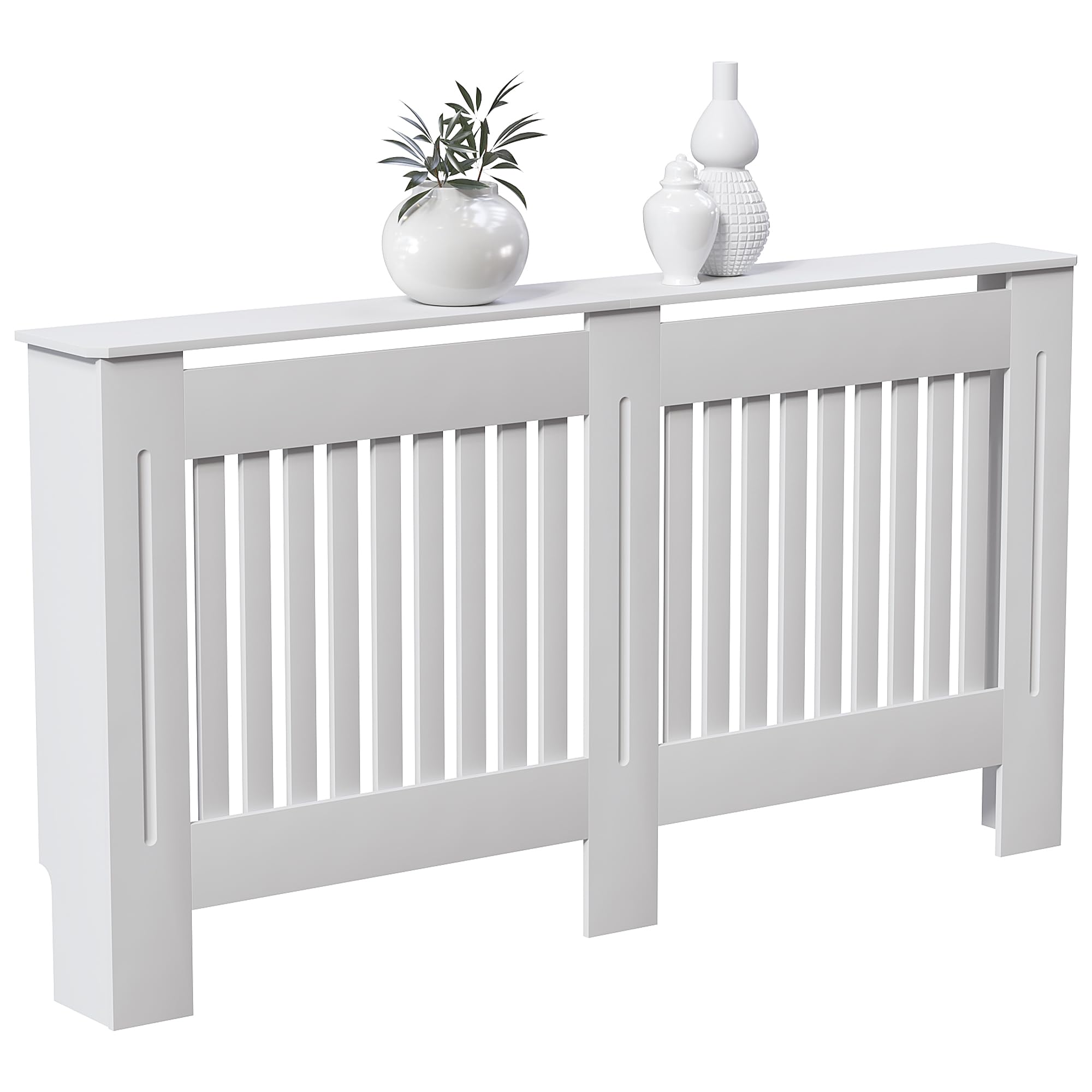 Vida Designs Chelsea Radiator Cover White - Large - Modern Vertical Slat Design For Optimal Heat Circulation - H82xW152xD19cm - Painted MDF Cabinet Ideal For Living Room & Hallway