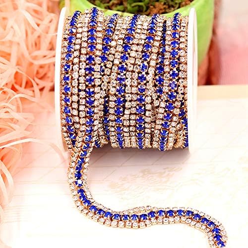 Clear Rhinestone Silver Chain Fashion Pattern for Dresses Headband Accessories (Blue Gold)