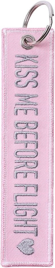 ICONA Embroidered Keychain- KISS ME BEFORE FLIGHT - LOVE (PINK)