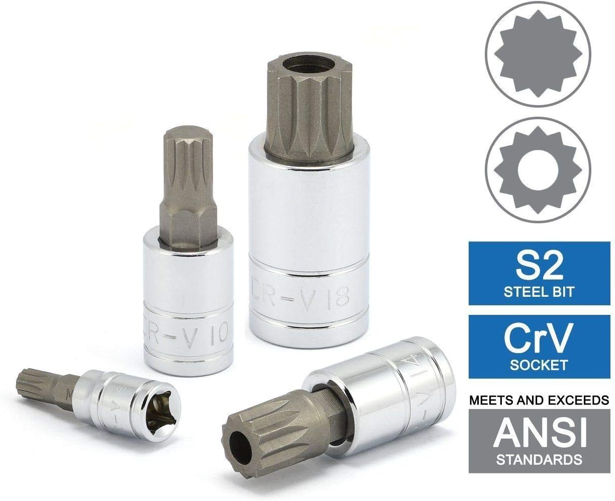 AVGDeals Quality Tools XZN Triple Square Spline Bit Socket Set, S2 Steel | 10-Piece